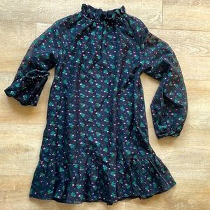 Cinthia Rowley ruffled neck black long sleeve dress with floral pattern, size XS